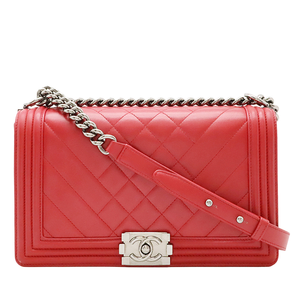 Pre-Loved Chanel Medium Chevron and Diamond Quilted Lambskin Boy Flap
